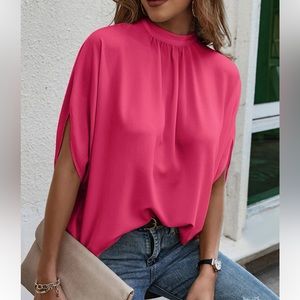 Tie Back Batwing Sleeve Solid Blouse